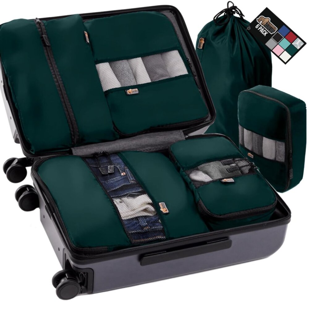6 Set Packing Cubes, Travel Essentials in Hunter Green - Gorilla Grip